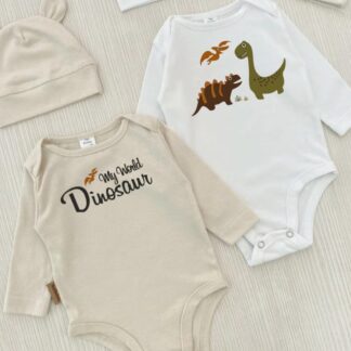 Combo de 2 bodys + 2 gorritos con orejitas (dinos)