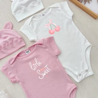 Combo de 2 bodys + 2 gorritos con orejitas (cerezas)